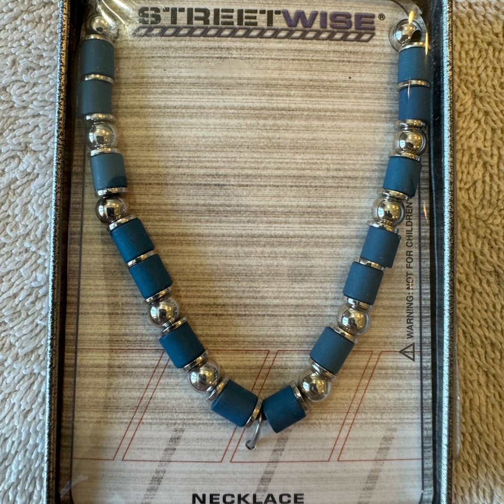 Streetwise Magnetic Hematite Necklace early 2000’sBlue Beads‎ 20” NOS Sealed Tin